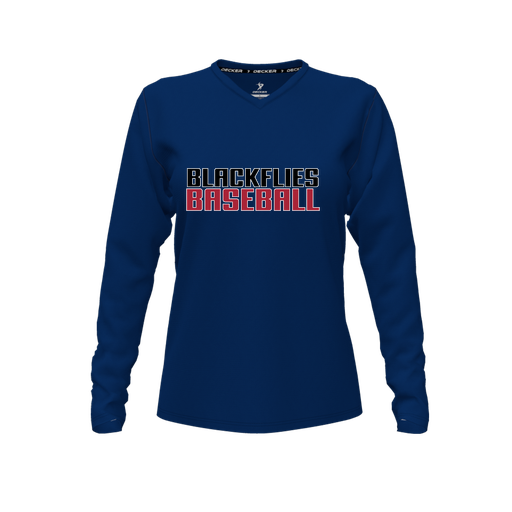 [CUS-DFW-TEES-PER-VNK-LSL-NVY-FYXS-LOGO2] Decker Performance T-Shirt (Female Youth XS, Navy, V Neck, Logo 2, Long Sleeve)