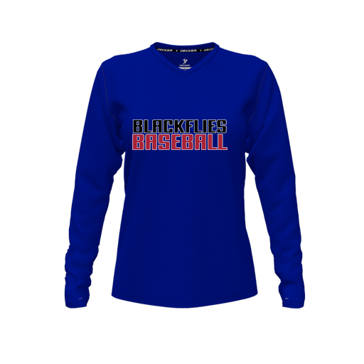 [CUS-DFW-TEES-PER-VNK-LSL-RYL-FYXS-LOGO2] Performance T-Shirt (Female Youth XS, Royal, V Neck, Logo 2, Long Sleeve)