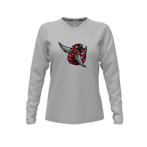 [CUS-DFW-TEES-PER-VNK-LSL-GRY-FYXS-LOGO1] Performance T-Shirt (Female Youth XS, Gray, V Neck, Logo 1, Long Sleeve)