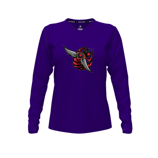 [FTLVPTPP-FYXS-LOGO1] Decker Performance T-Shirt (Female Youth XS, Purple, V Neck, Logo 1, Long Sleeve)